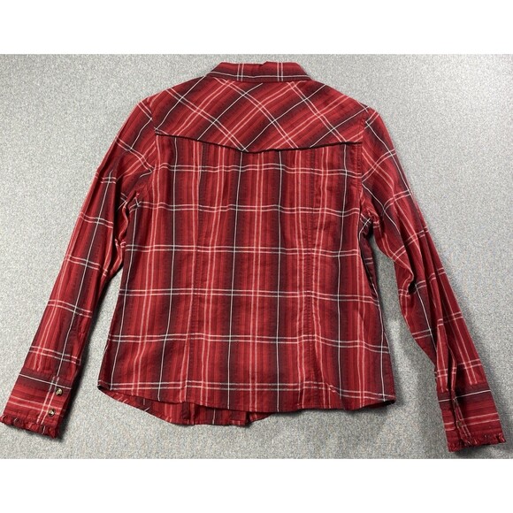 Telluride Clothing Red Plaid Long Sleeve Marble Snap Buttons Women's Shirt Sz M - Picture 2 of 6